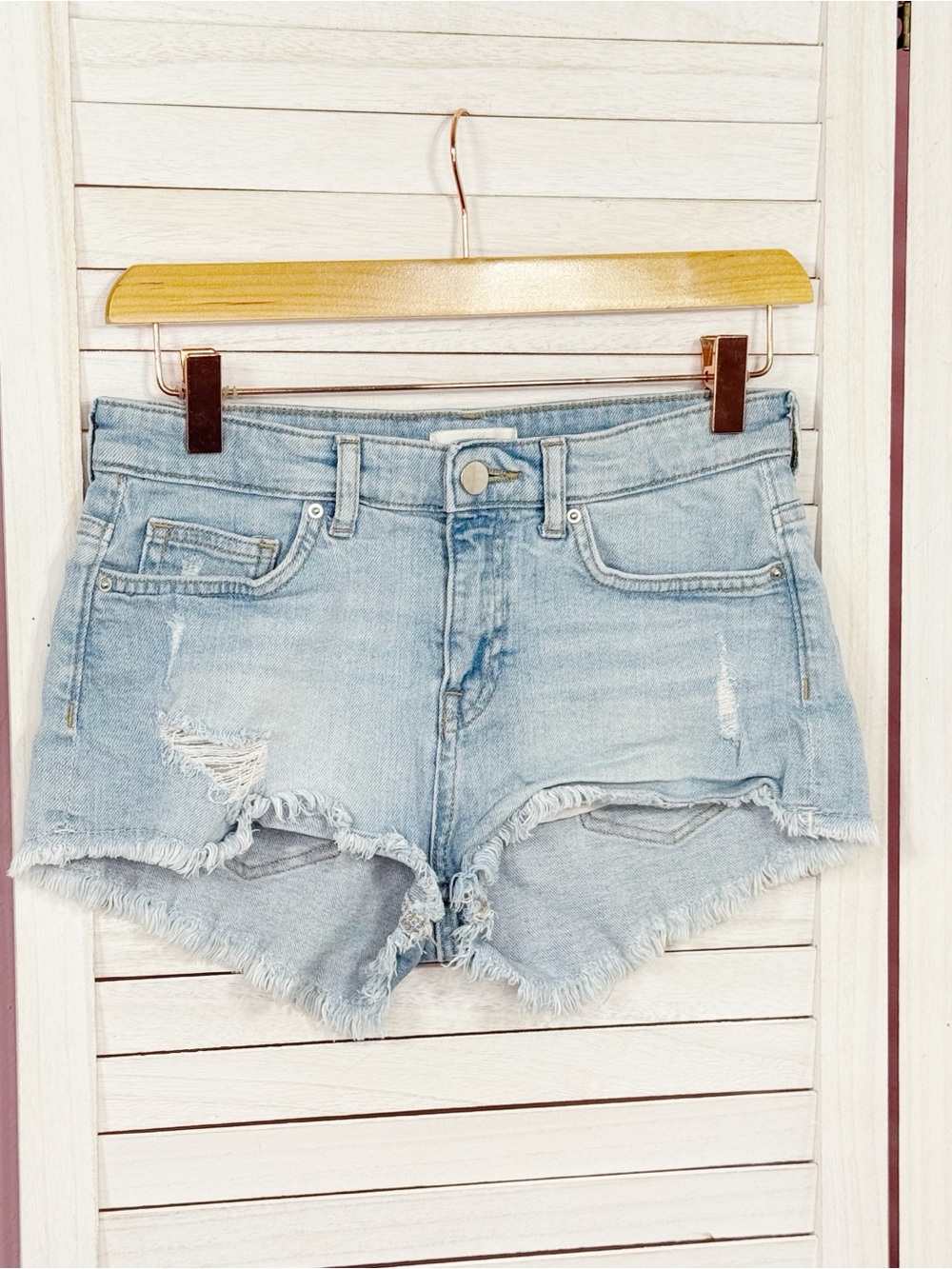 H&M Denim Cutoff Distressed Shorts Blue Size 4 Hot Pants Bootie Grunge Granola
